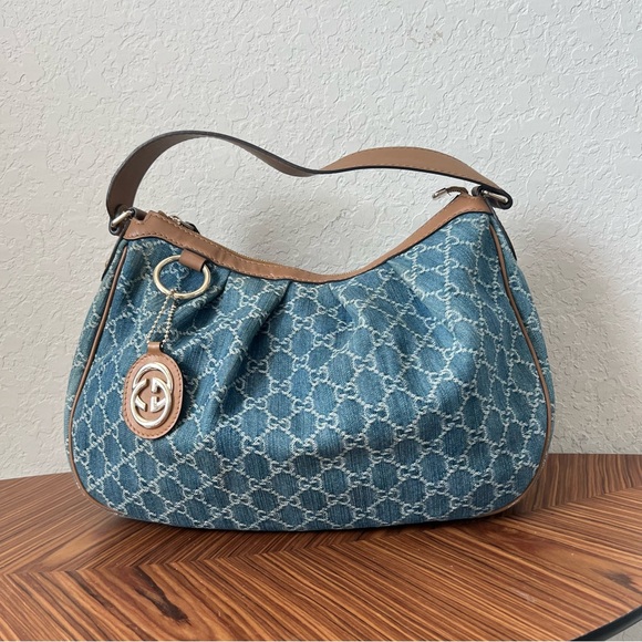 Gucci Gg Monogram Denim/Leather Sukey Hobo Bag - Picture 3 of 16